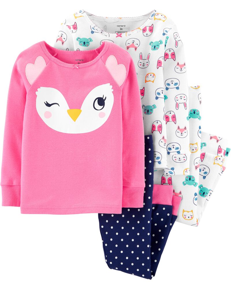 4T Simple Joys by Carters Baby Girls Toddler 3-Pack Snug Fit Footless Cotton Pajamas Owl//Monkey//Animals